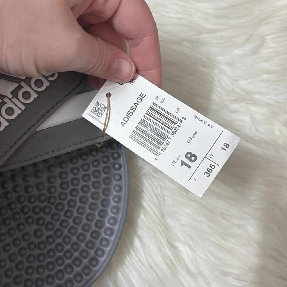 NEW In Box Adidas Men’s Grey White Adissage Slides Size 18